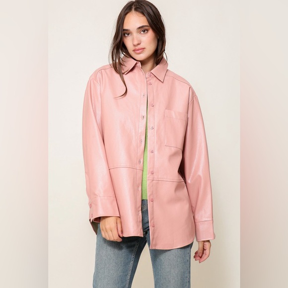 Hi, It's Birdie Jackets & Blazers - FD-03 Pink Women's Vegan Leather Shacket